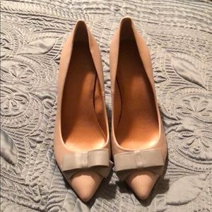 Cream heels with Patel baby blue bows, never worn